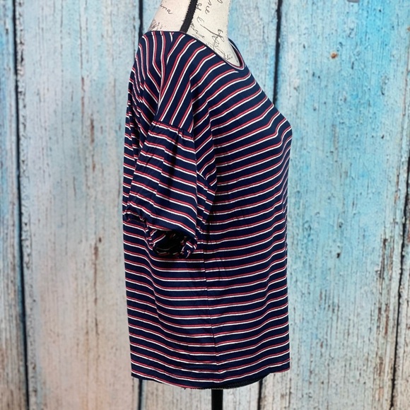 BOBEAU NWT Navy Red Striped Knit Bubble Sleeve Top - Picture 6 of 9